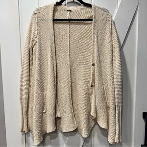 Free People Shark Bite Hem Ivory Oversized Cardigan Sweater
